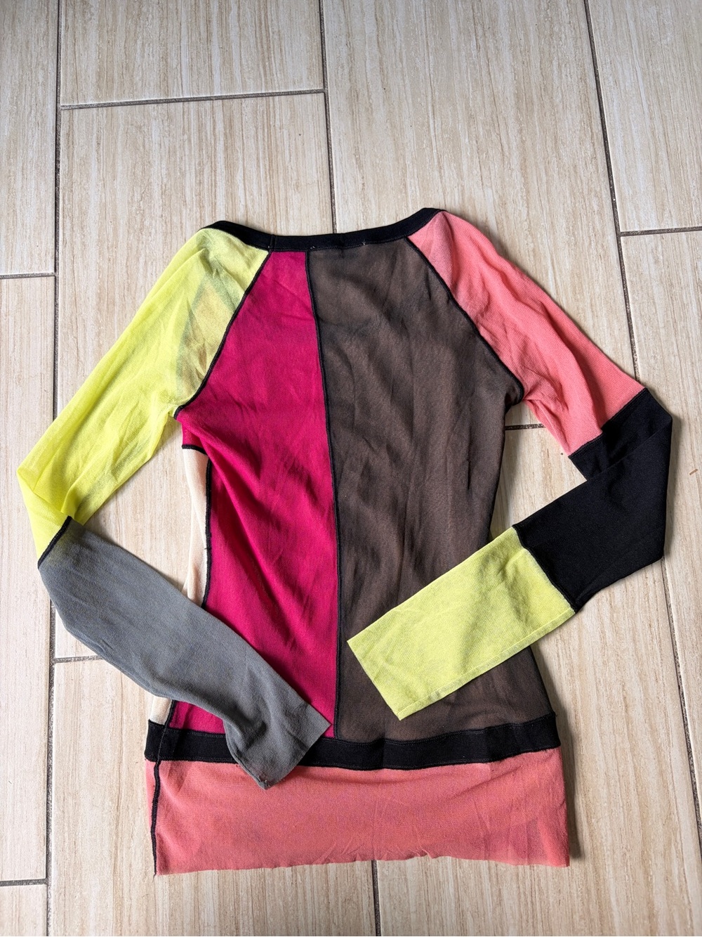 Fuzzi Neiman Marcus Exclusive Colorblock Women's Top - Black, Peach, Pink, Lime